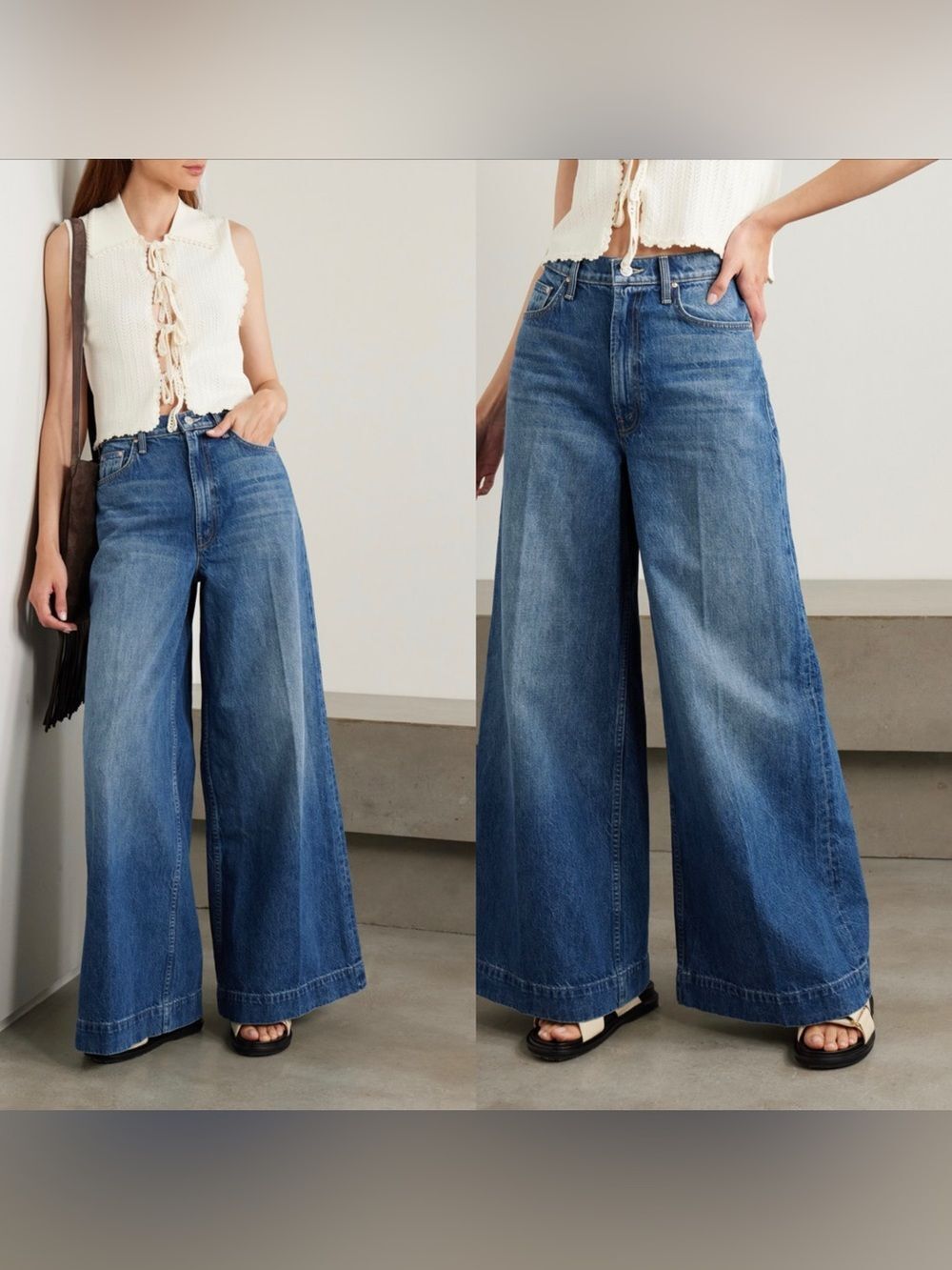 NWT MOTHER Superior The Headliner Sneak wide leg jeans in “Green Thumb”